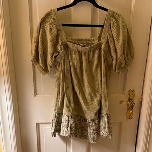 Boho Puff Sleeve Peasant Top - Sage Green